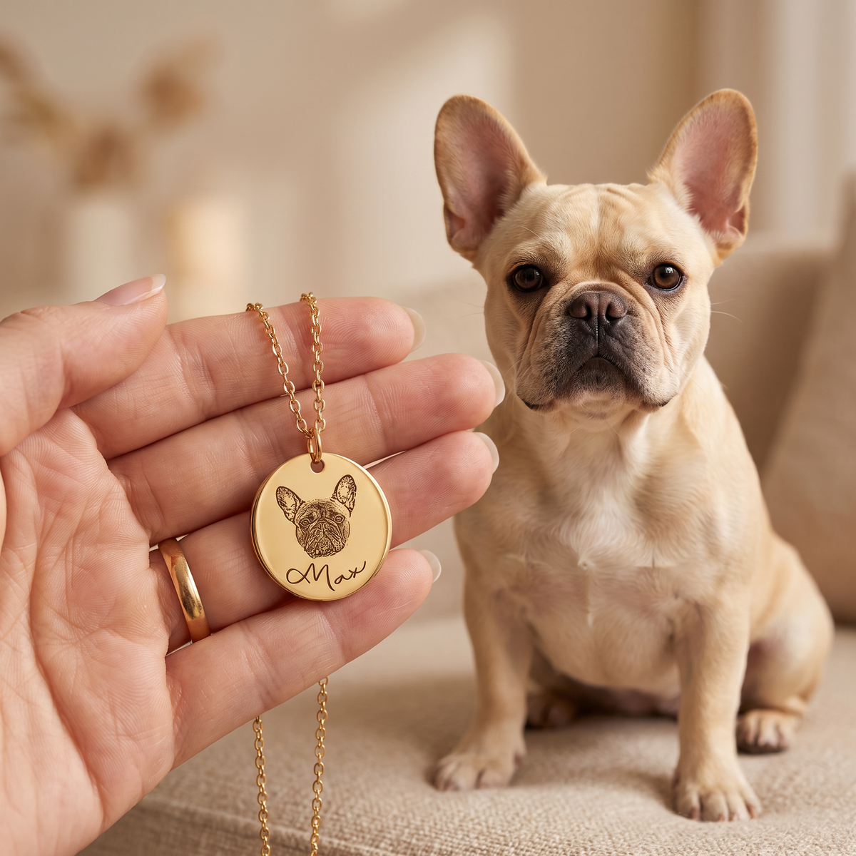 Personalized pet necklace with photo engraving
