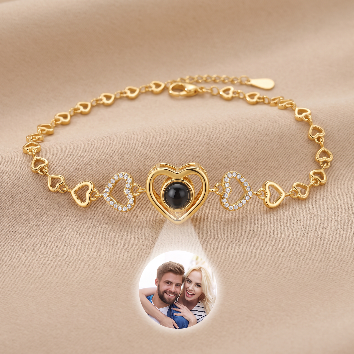 Custom photo bracelet with heart & zirconia