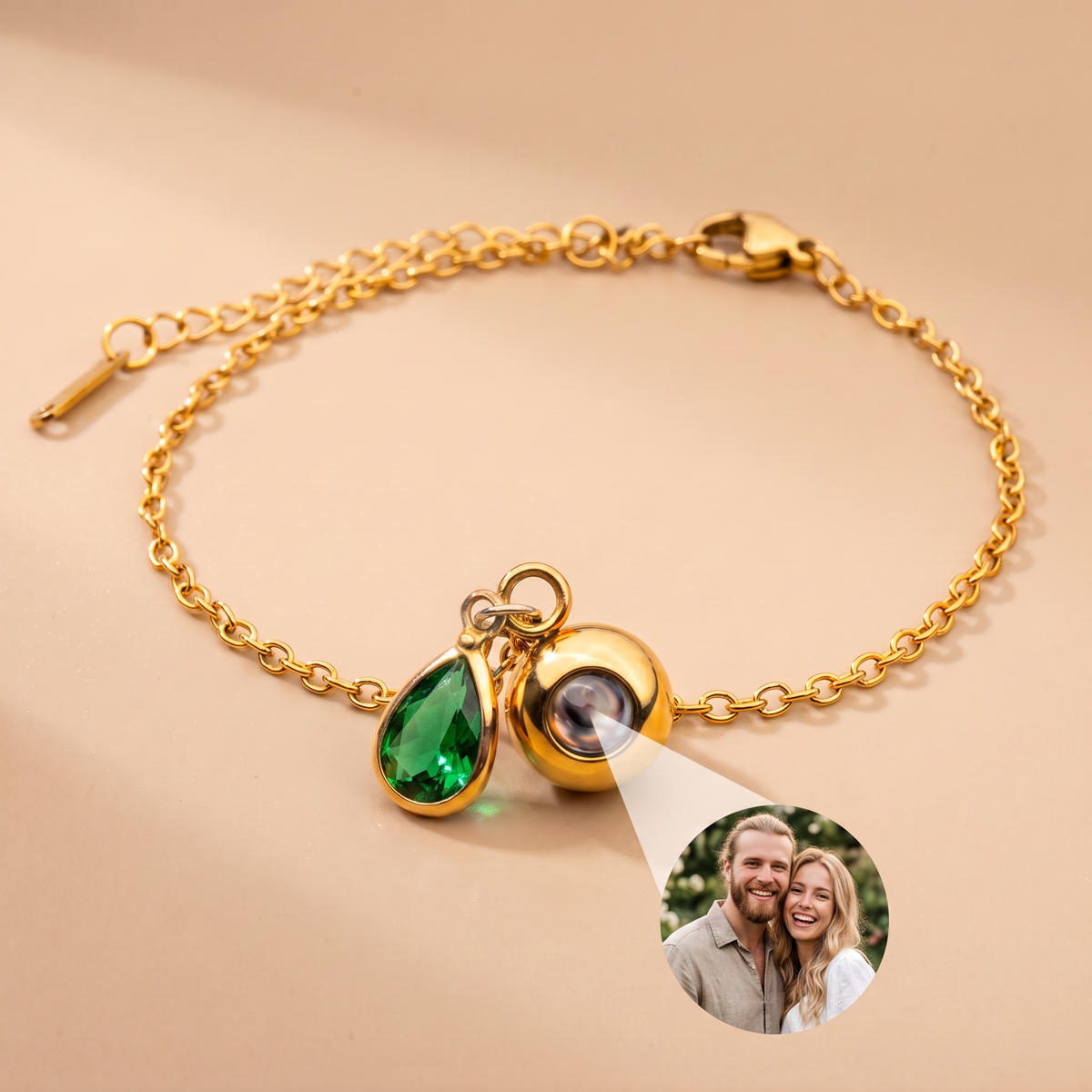 Bracelet with custom photo & birthstone