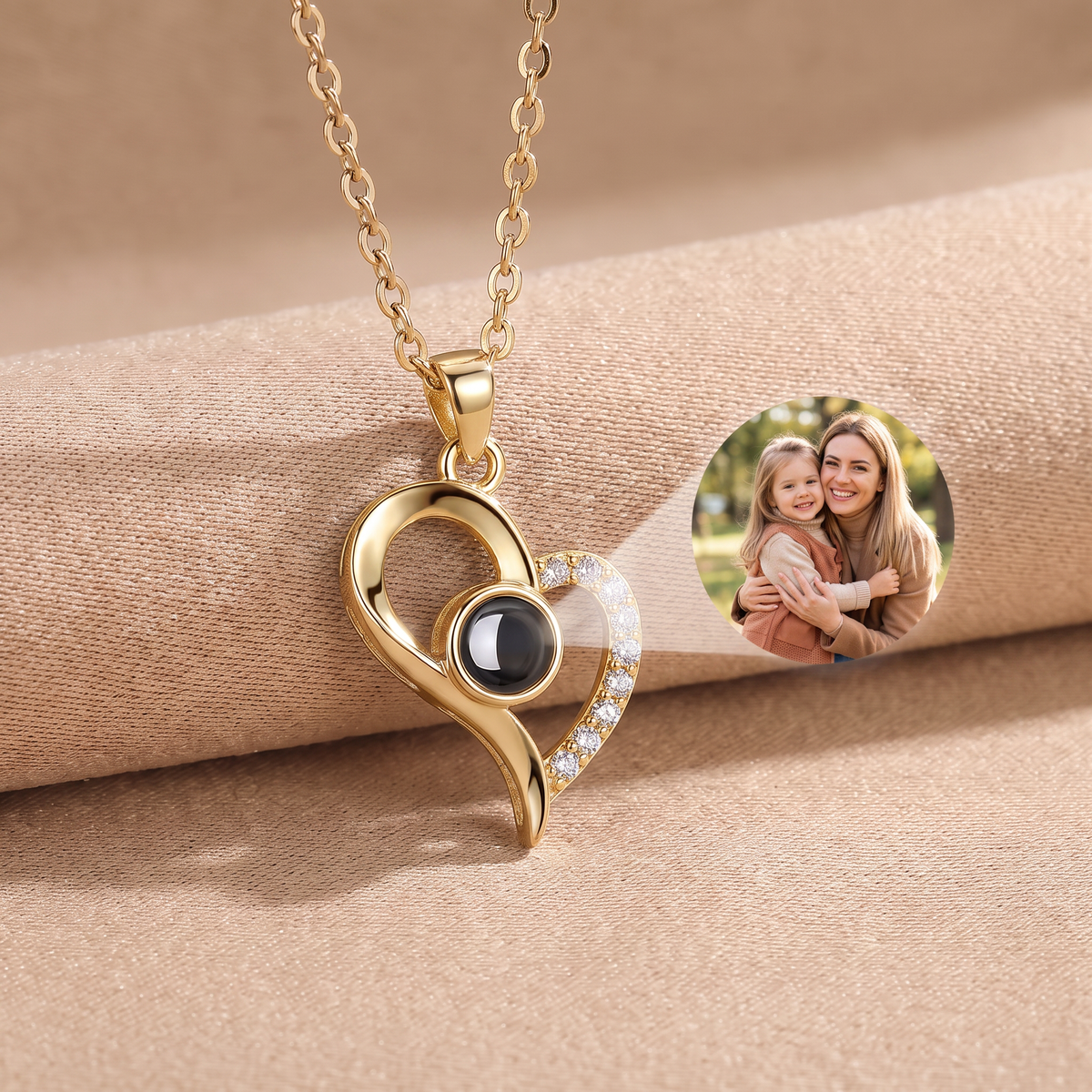 Necklace with your own photo - Zirconia heart