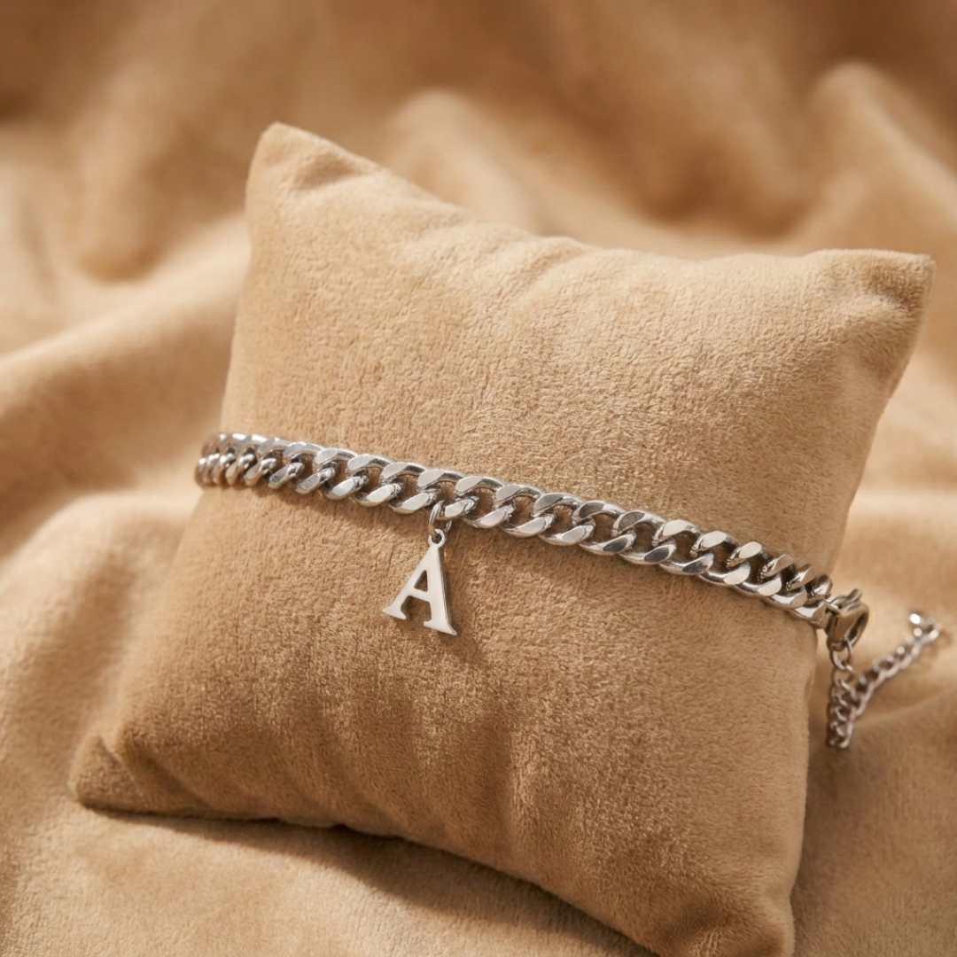 Cuban link bracelet with initial