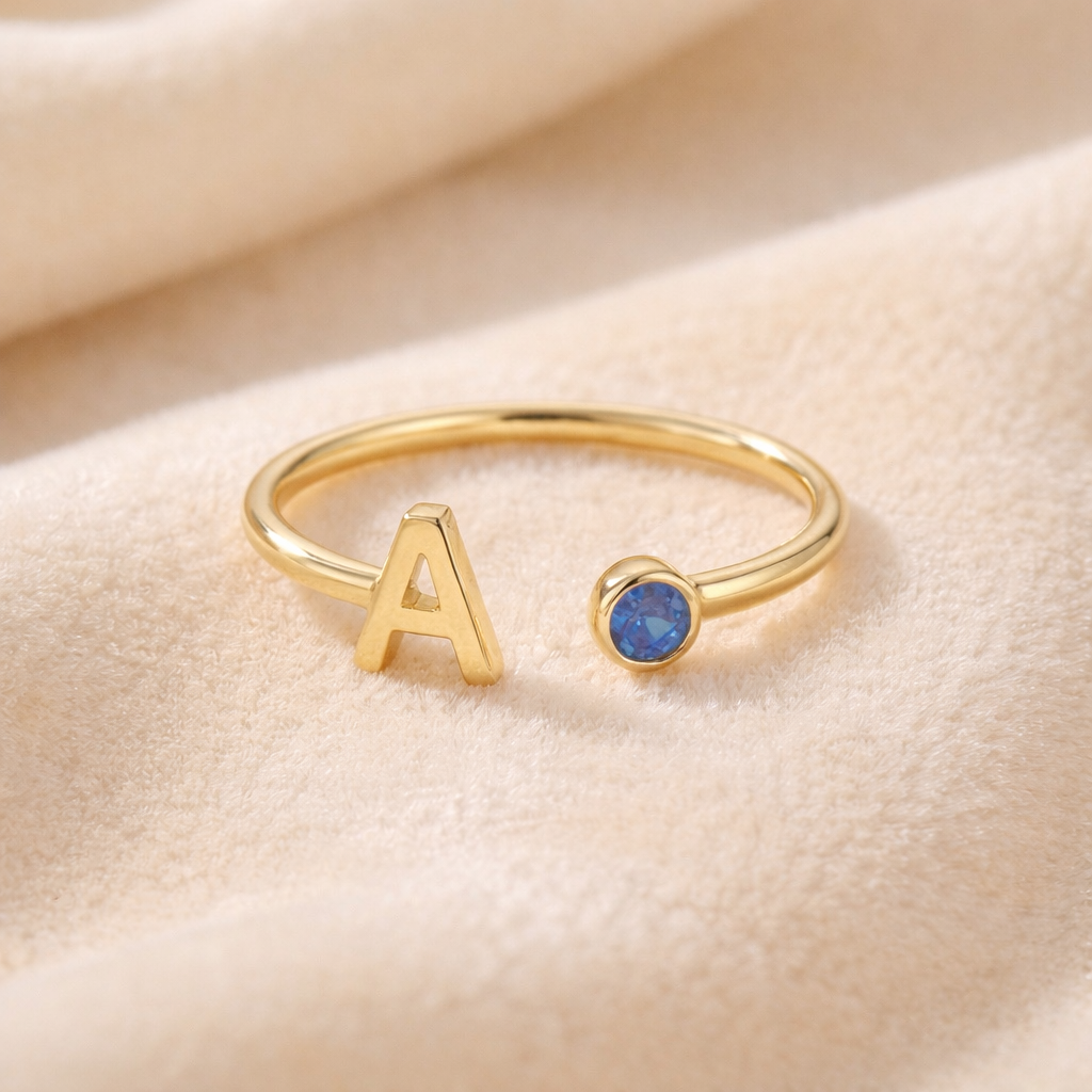 Aluna - Ring with Initial & Birthstone 925 Silver