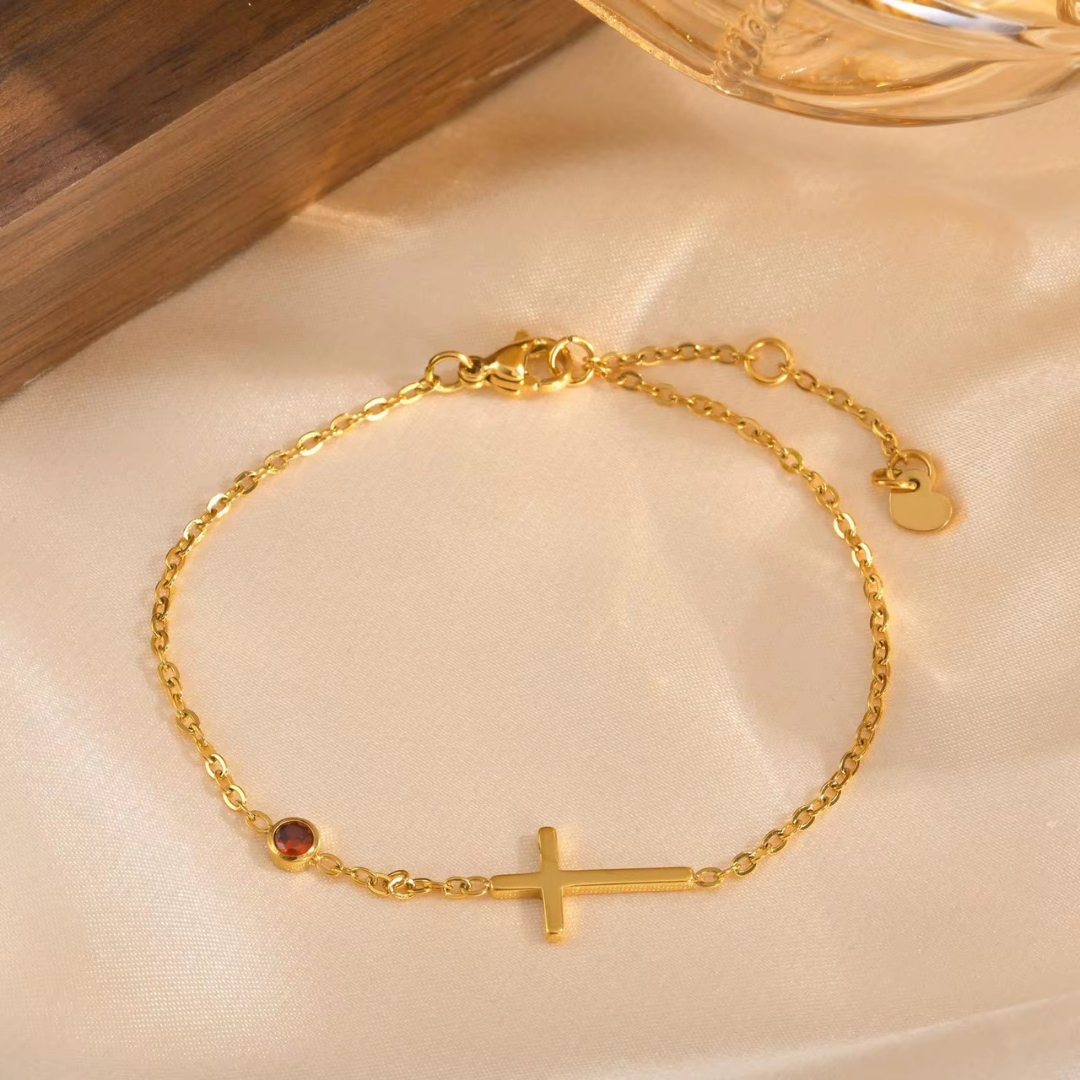 Crossira - Bracelet with Cross & Birthstone