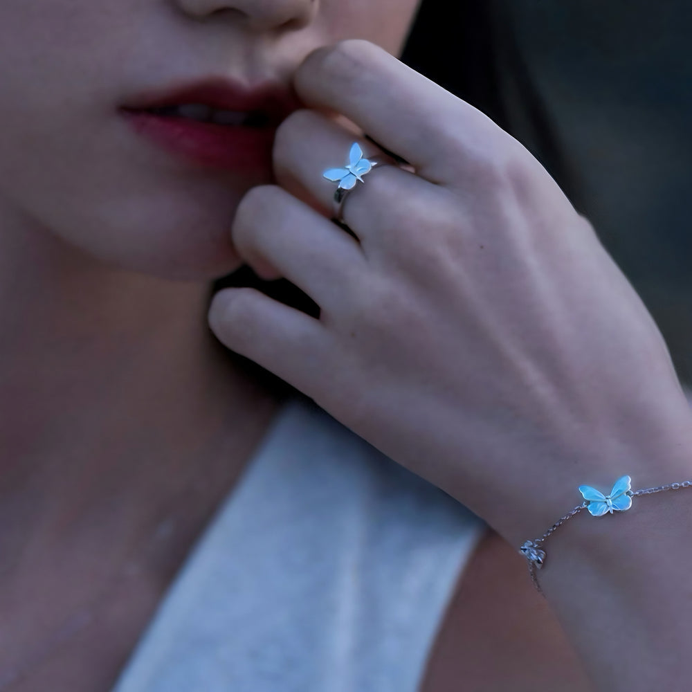 Luminous butterfly ring with 925 silver