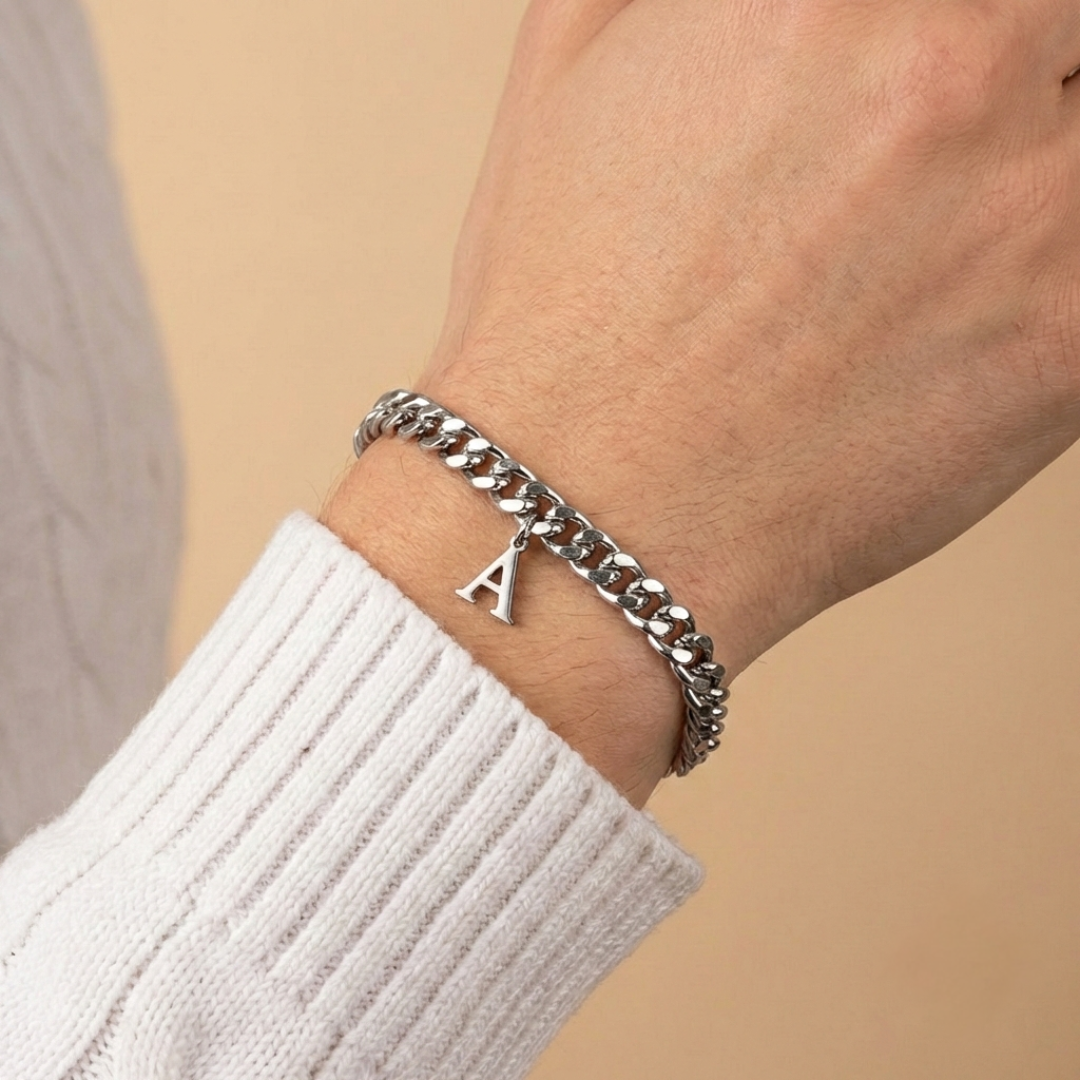 Cuban link bracelet with initial