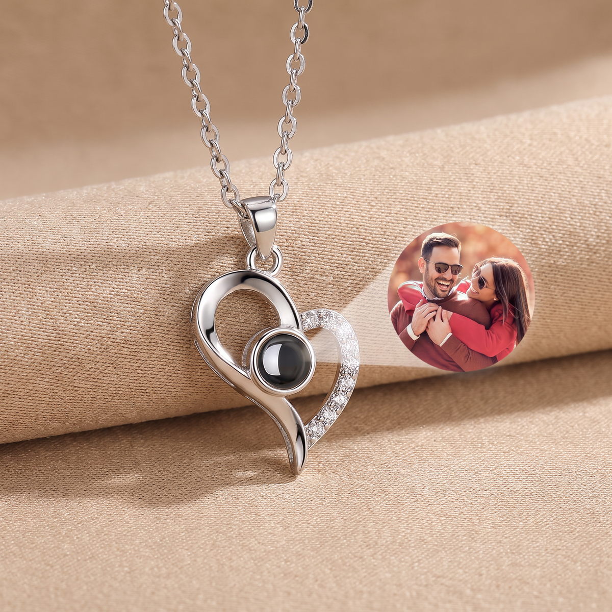 Necklace with your own photo - Zirconia heart