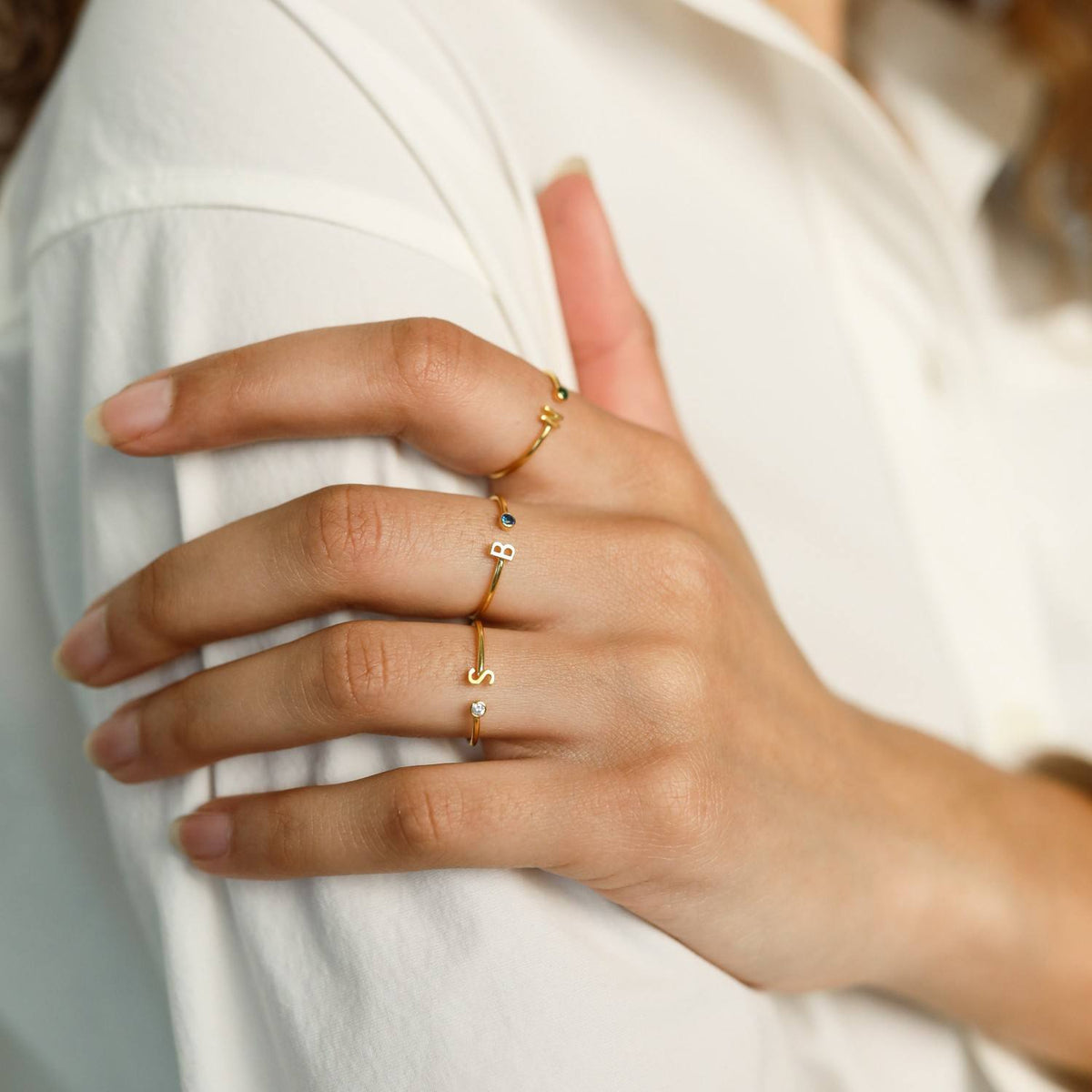 Aluna - Ring with Initial & Birthstone 925 Silver