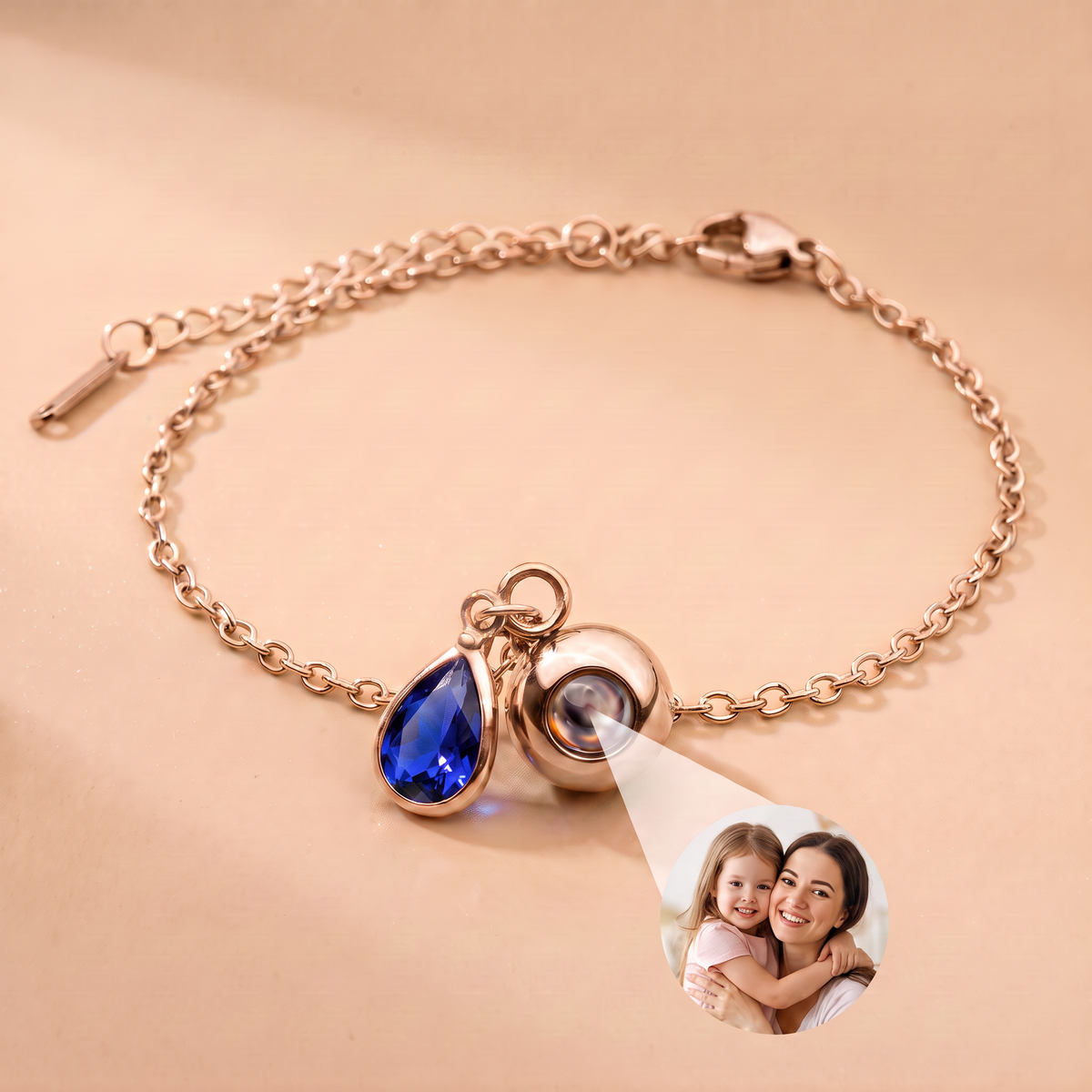 Bracelet with custom photo & birthstone