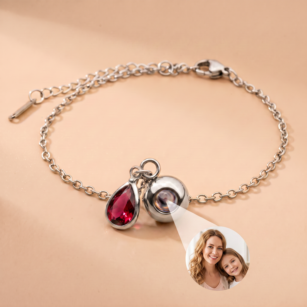 Bracelet with custom photo & birthstone