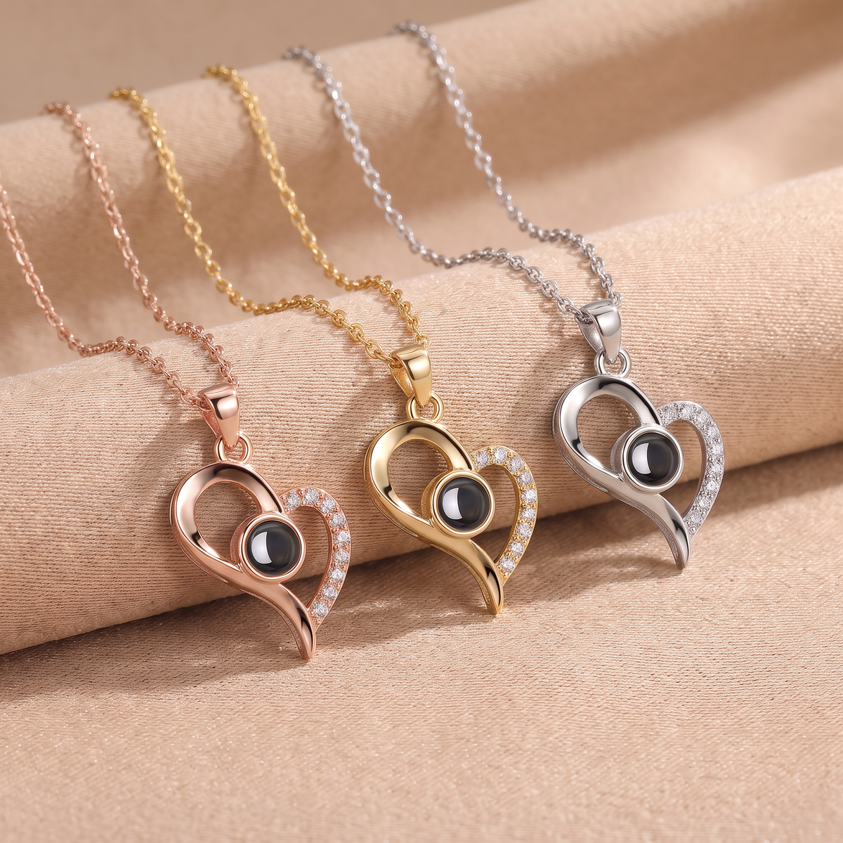 Necklace with your own photo - Zirconia heart