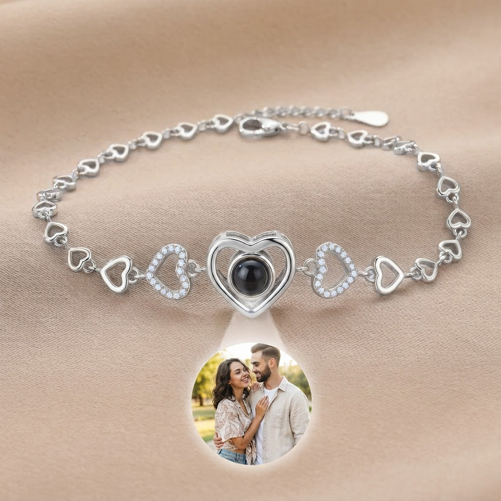 Custom photo bracelet with heart & zirconia