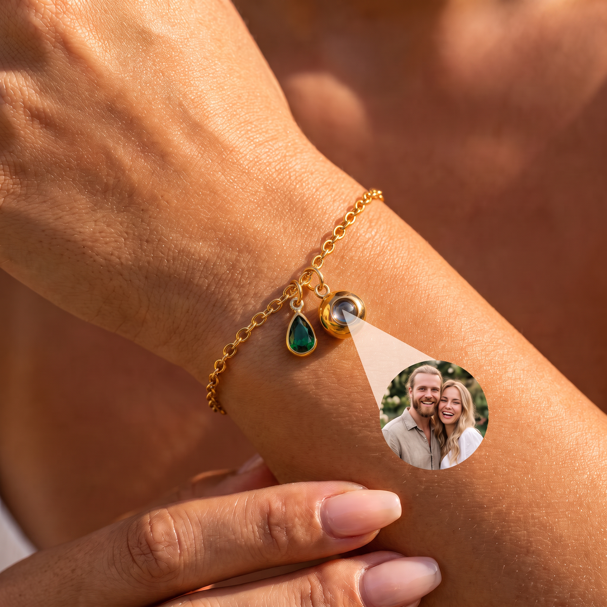 Bracelet with custom photo & birthstone
