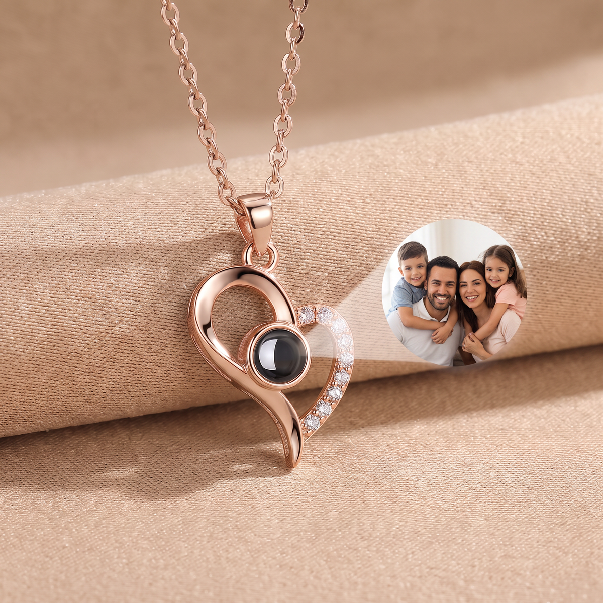 Necklace with your own photo - Zirconia heart