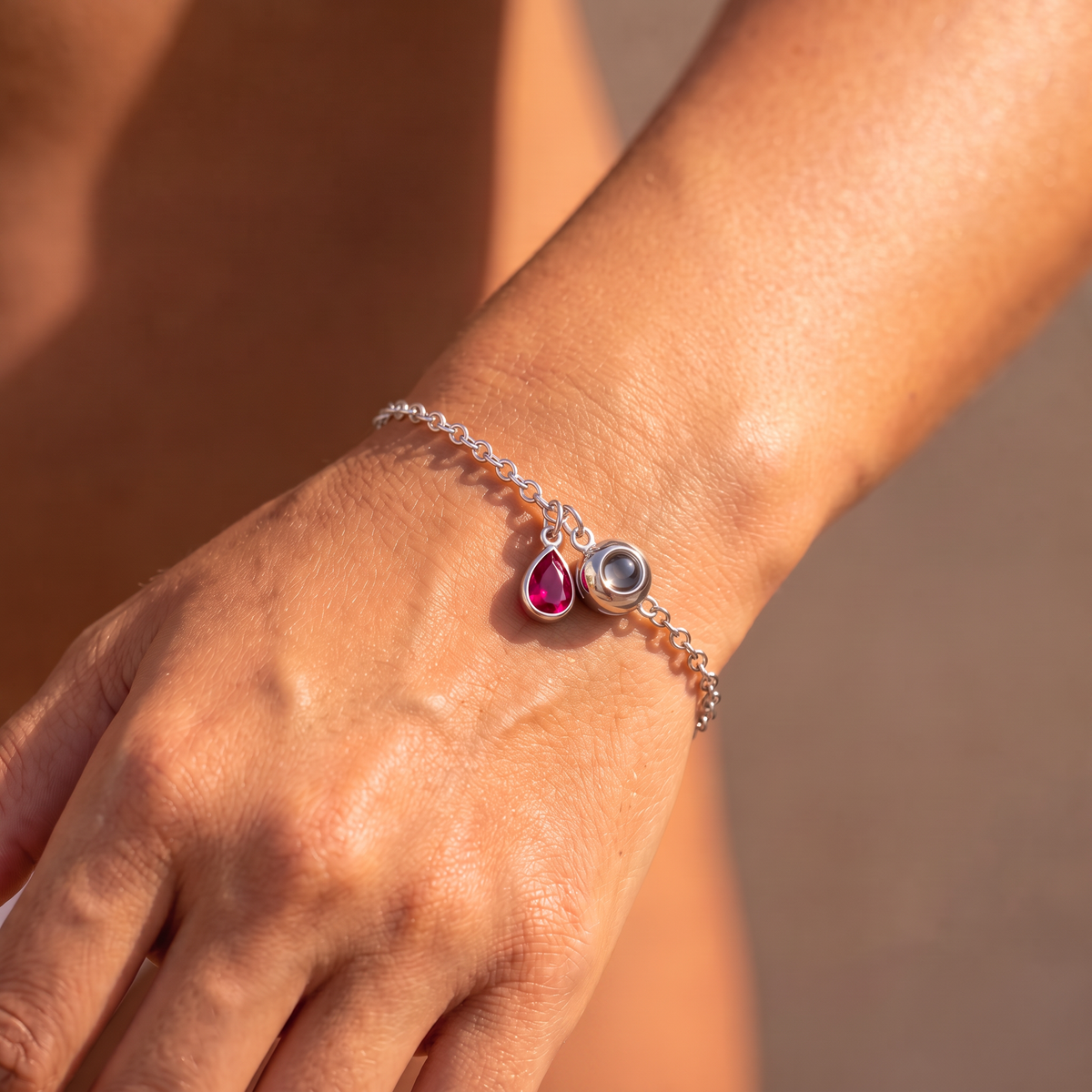 Bracelet with custom photo & birthstone
